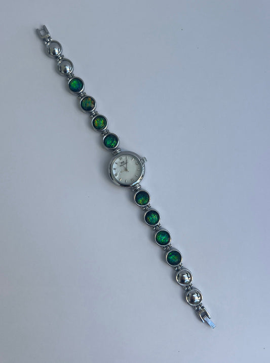 Emerald Green/Blue Silver Toned Watch