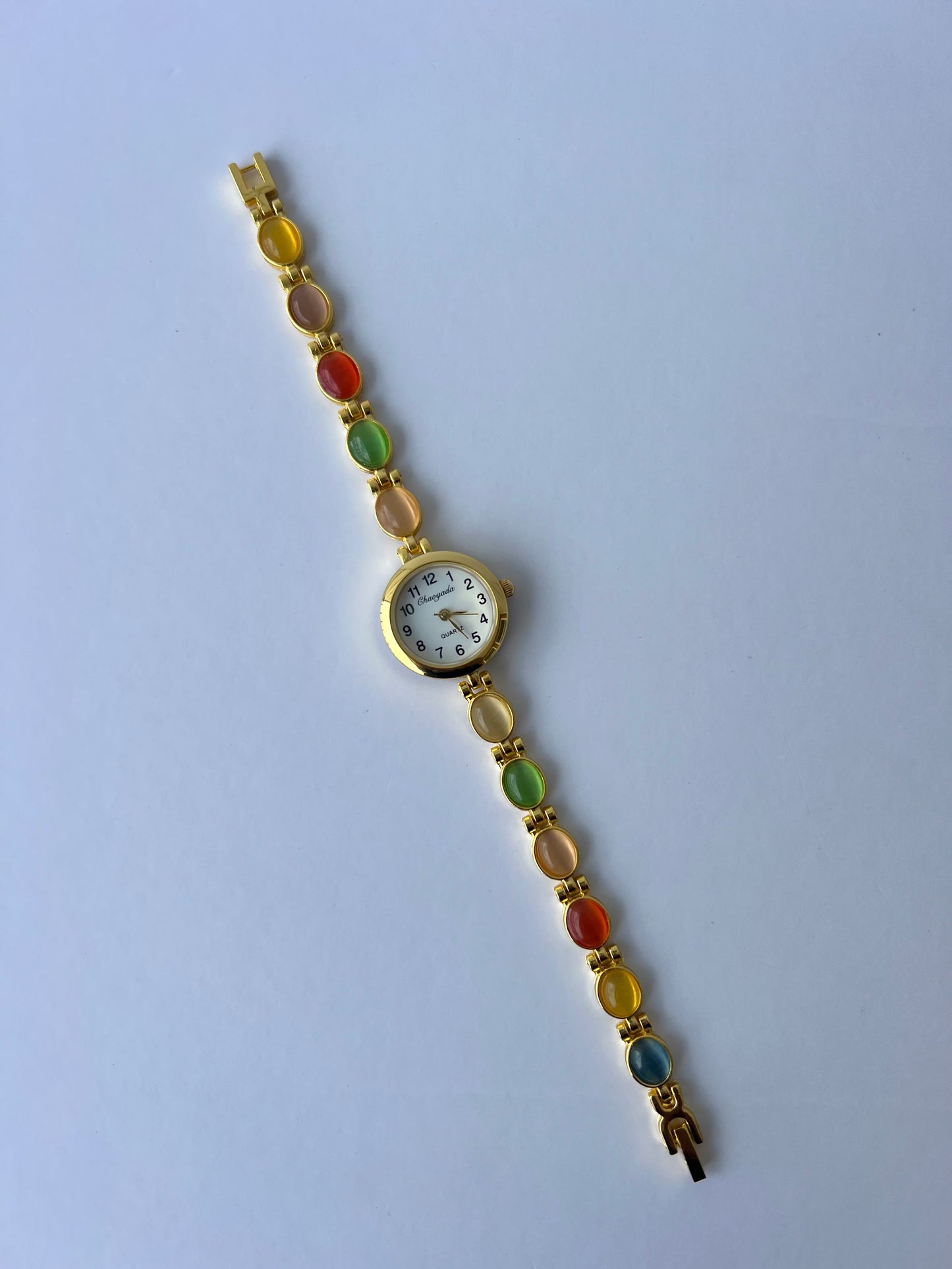 Vintage Pastel Colorful Gold Womens Round Bracelet Quartz Watch Small Dainty Face