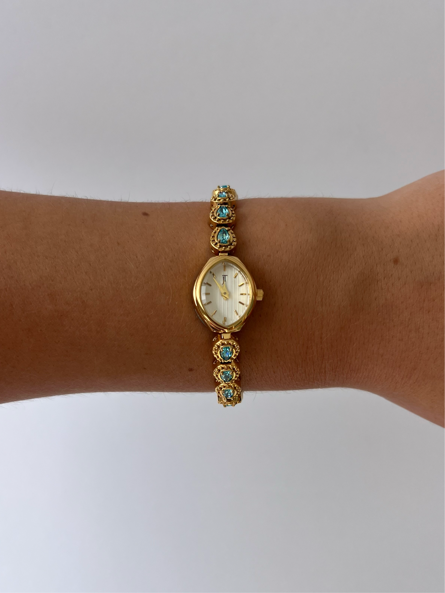 Jo Jasmine Vintage Blue Diamond Gold Women’s Watch Dainty