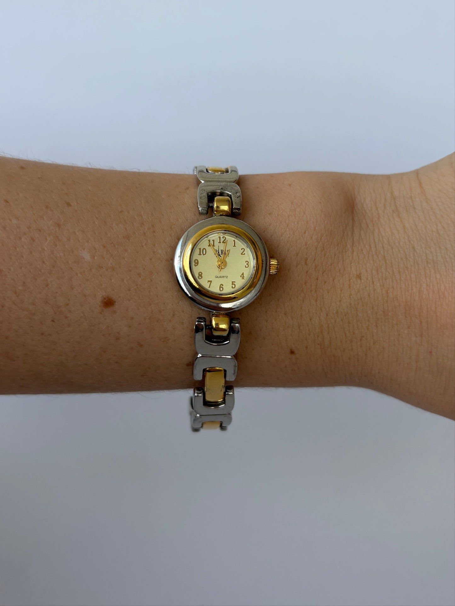 Rare Vintage Paris Two Toned Silver & Gold Details Womens Watch