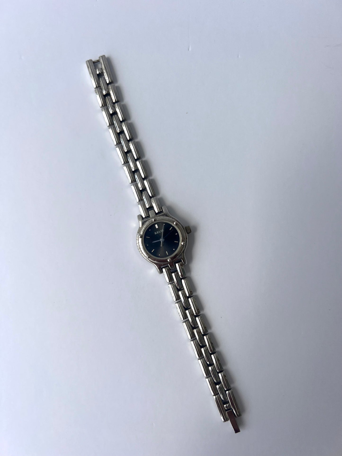 Rare Vintage Black Dainty Womens Watch Wristwatch Silver