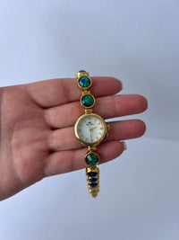 Emerald Green/Blue Gold Toned Watch