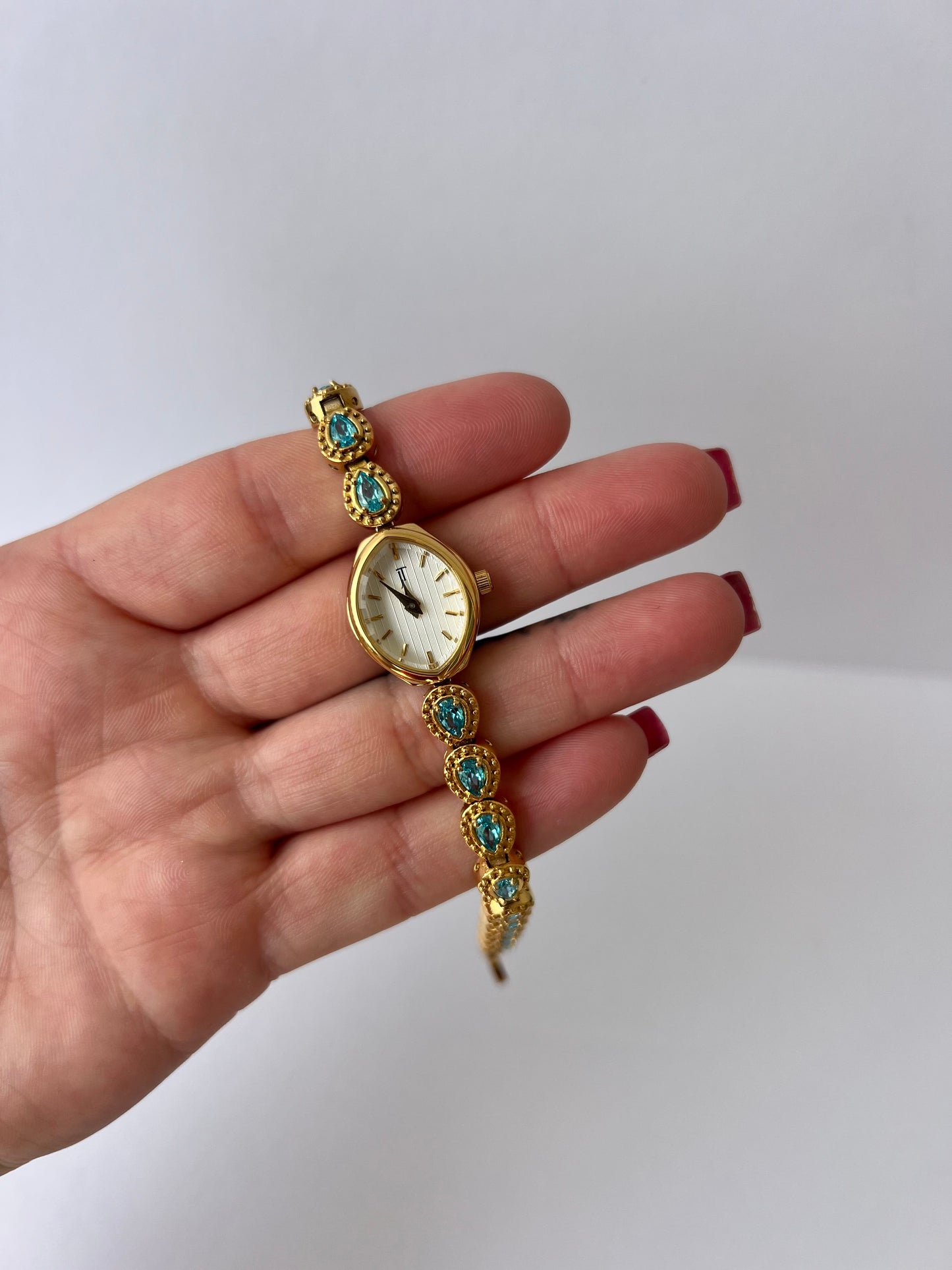 Jo Jasmine Vintage Blue Diamond Gold Women’s Watch Dainty