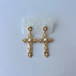 Gold Statement Earrings Dangling Pearl Cross