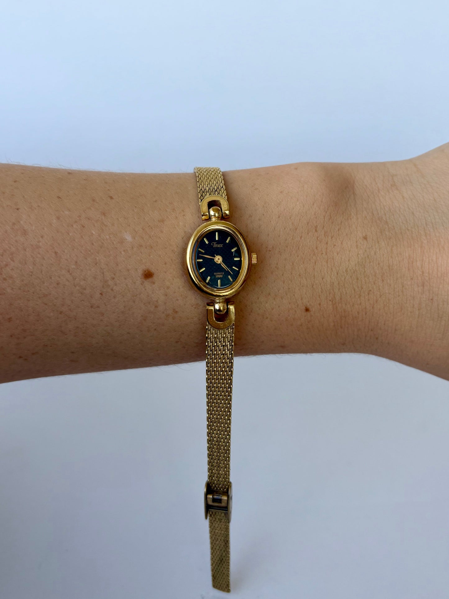 Rare Vintage Dainty Small Face Gold Watch with Black Dial
