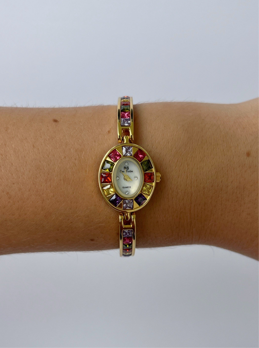 Vintage Mural Colorful Gold Womens Watch Small Face