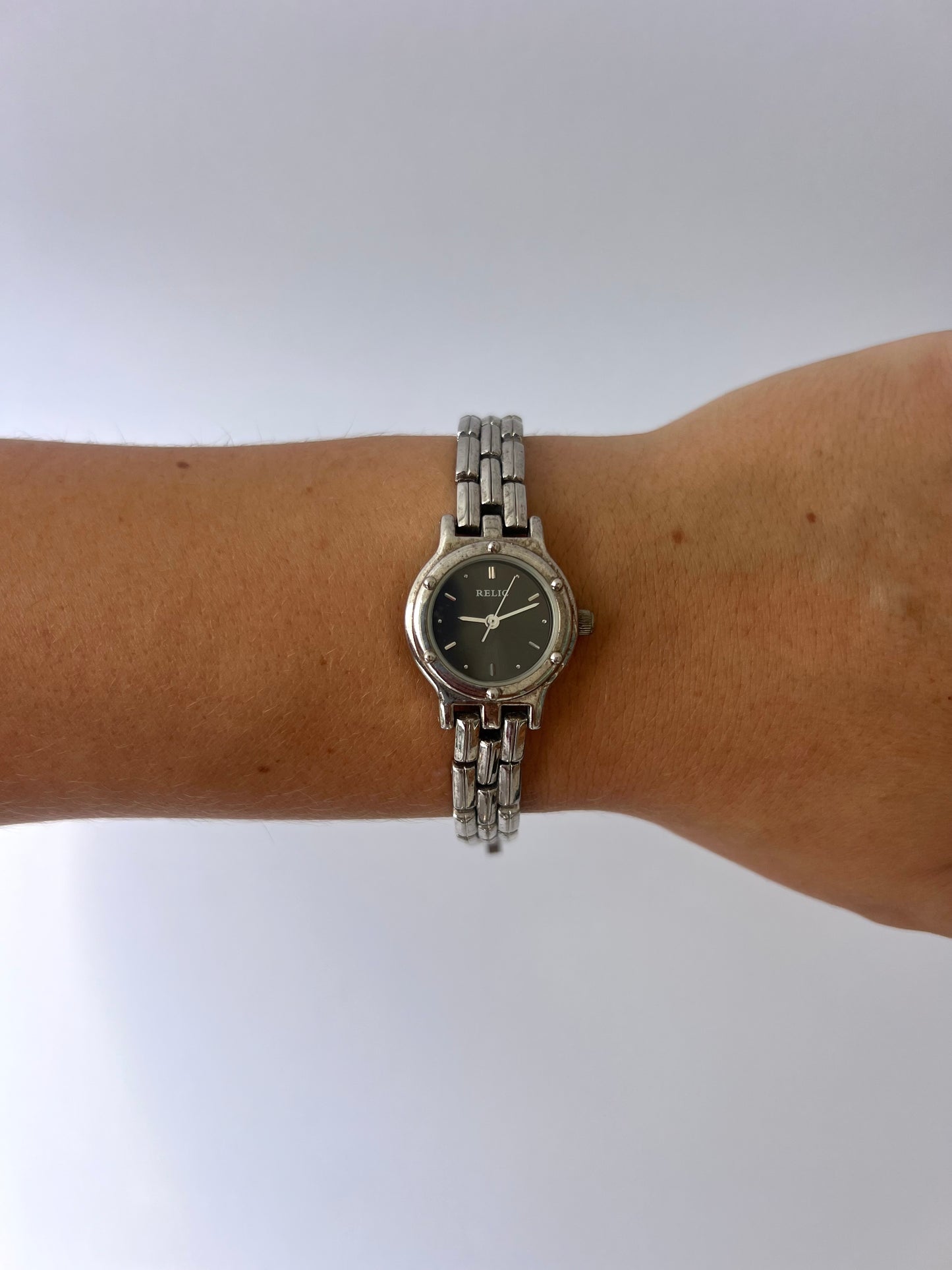 Rare Vintage Black Dainty Womens Watch Wristwatch Silver