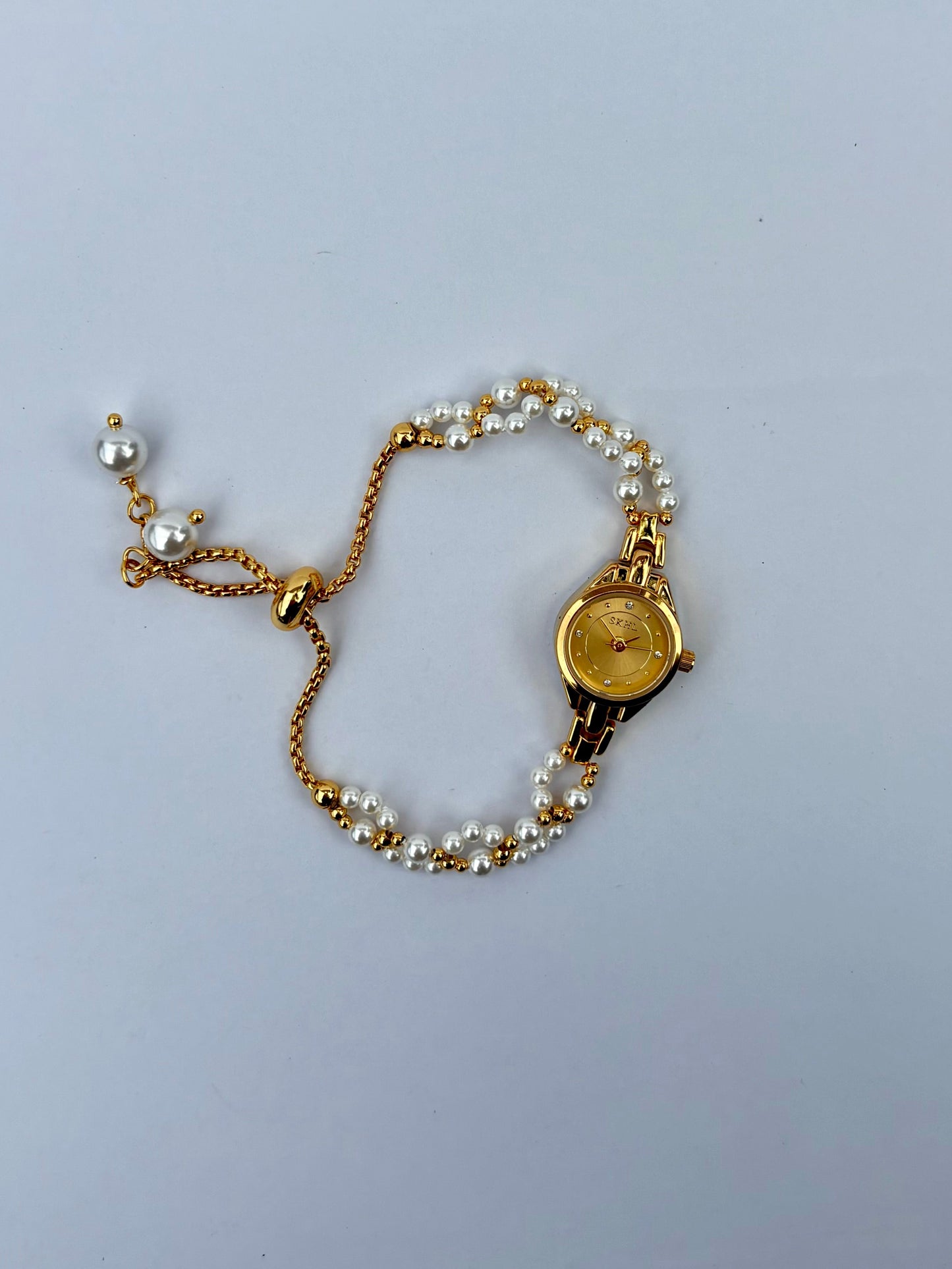 Vintage Lacey Gold Pearl Adjustable Womens Watch Small Face