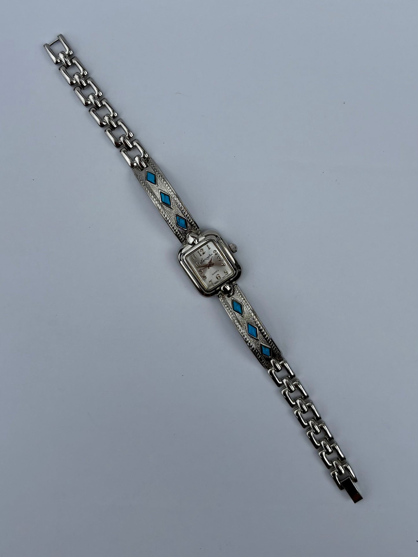 Rare Vintage Turquoise Silver Toned Dainty Womens Watch Wristwatch