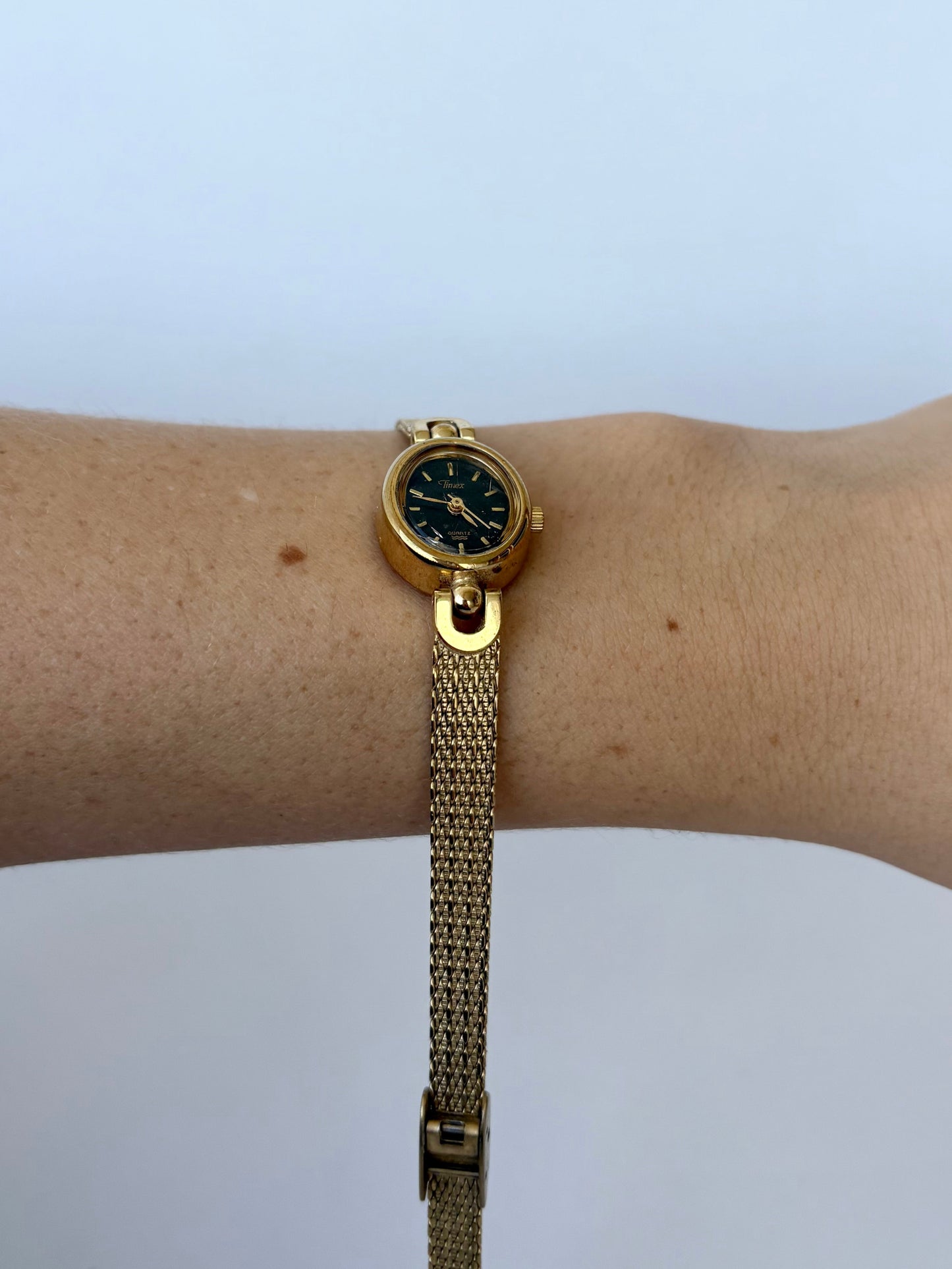 Rare Vintage Dainty Small Face Gold Watch with Black Dial