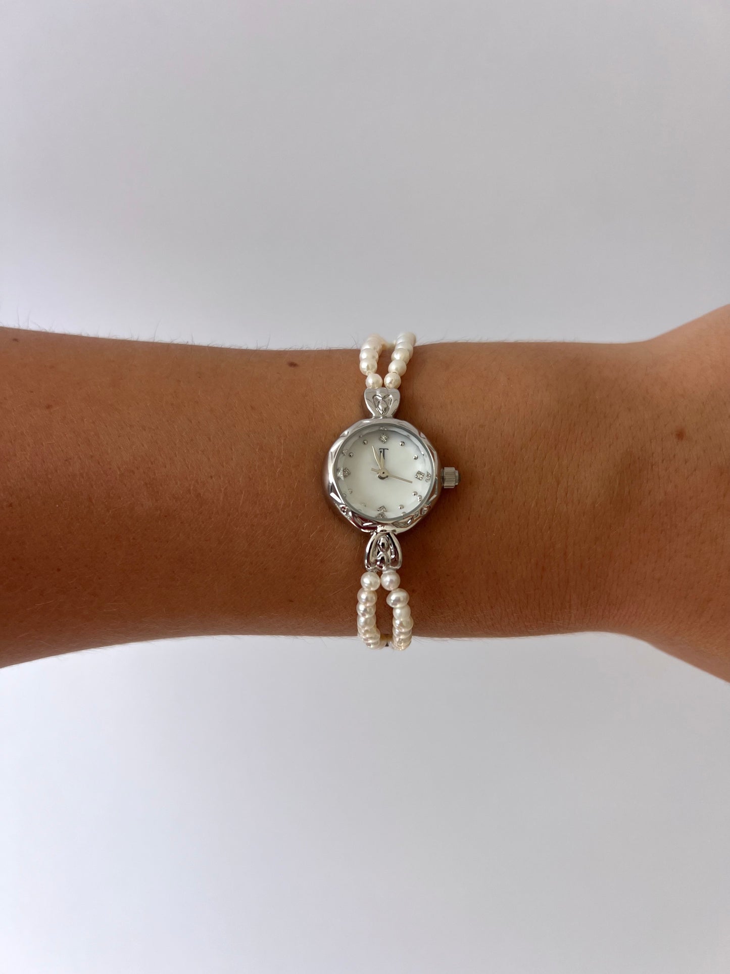 Vintage Silver 2 Pearl Womens Watch Small Face