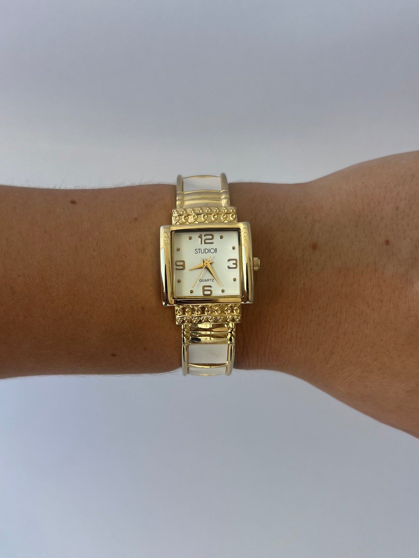 Rare Gold and White Bangle Bracelet Watch Small Face