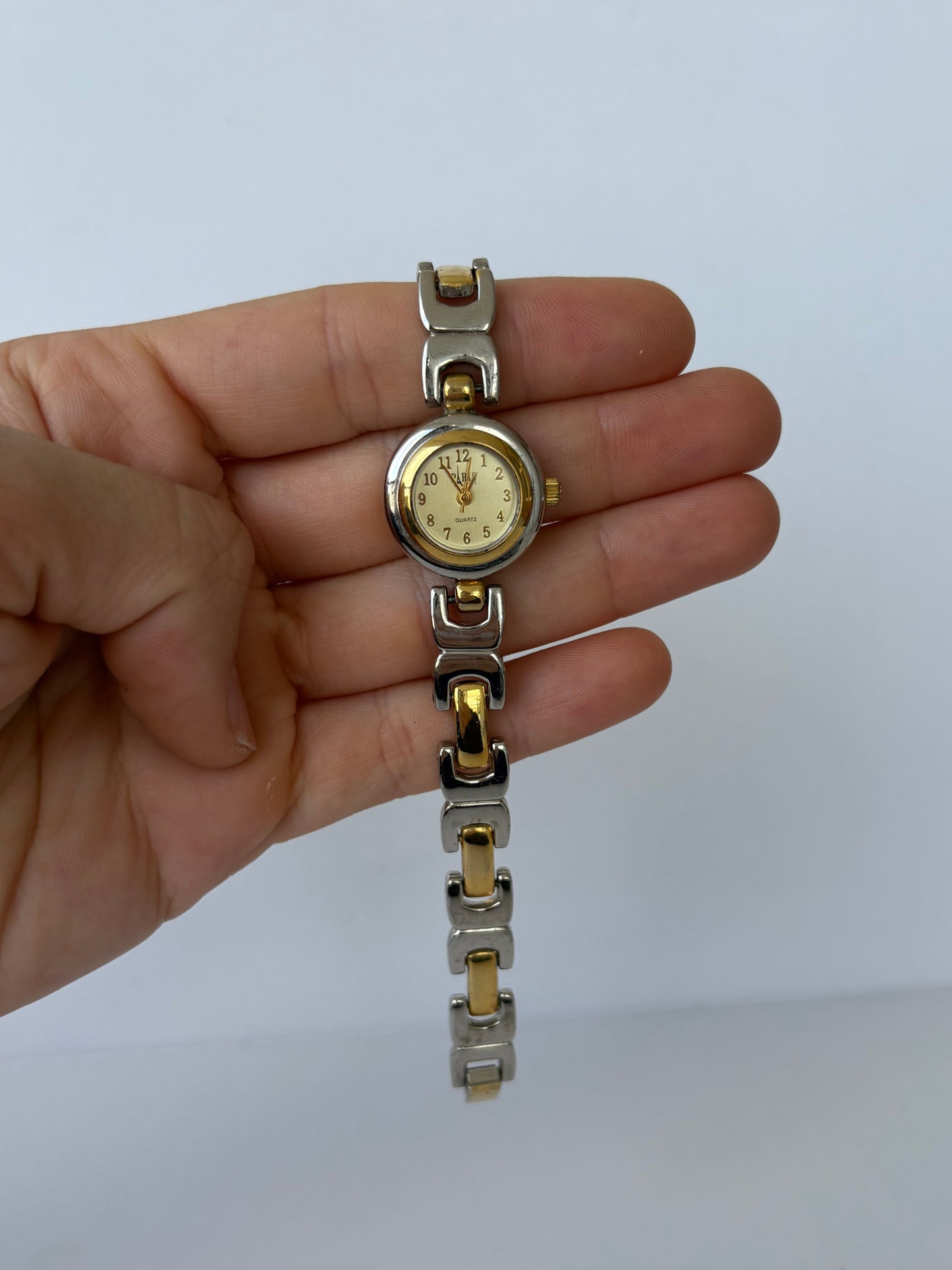 Rare Vintage Paris Two Toned Silver & Gold Details Womens Watch