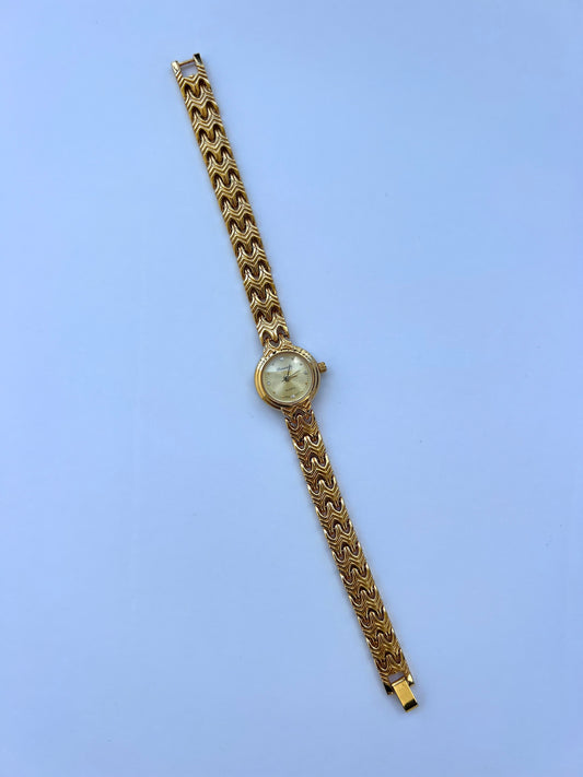 Monte Carlo Womens Circle Classic Vintage Quartz Watch Wristwatch Gold tone