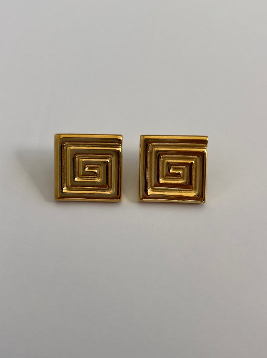 Waterproof 18k Gold Statement Earrings Square