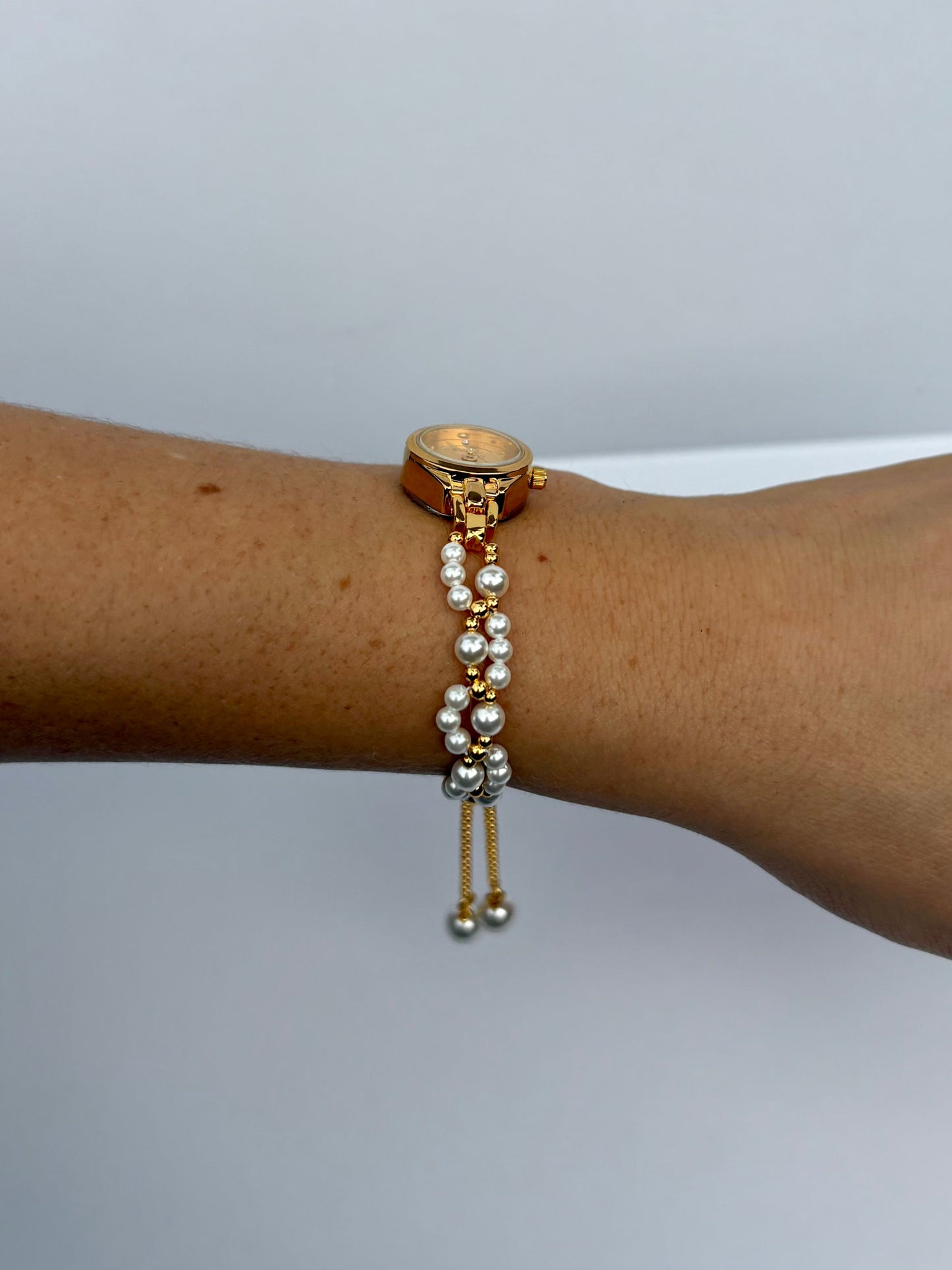 Vintage Lacey Gold Pearl Adjustable Womens Watch Small Face