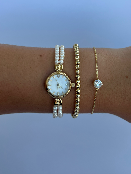 Vintage Gold Plated 2 Pearl Womens Watch Small Face