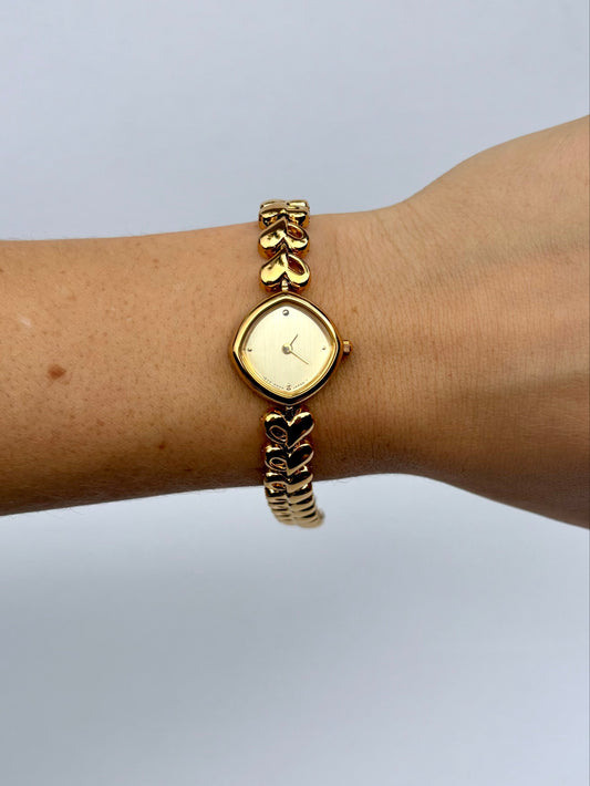Vintage Gold Dainty Heart Amora Womens Watch Small Face