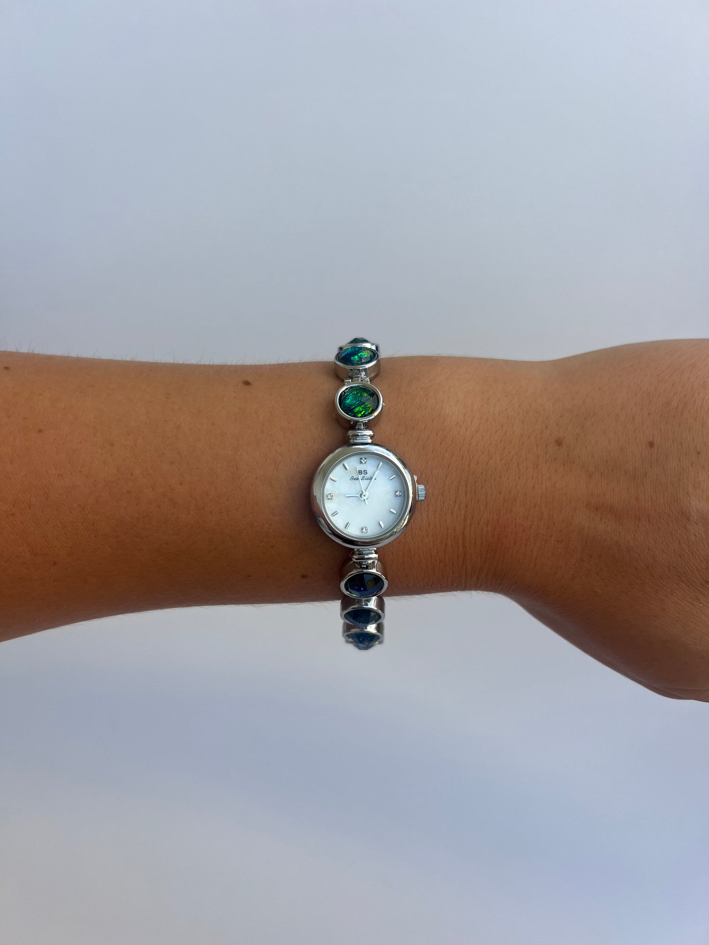 Emerald Green/Blue Silver Toned Watch