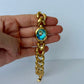 Rare Vintage Blue Face Chunky Links Gold Toned Womens Watch