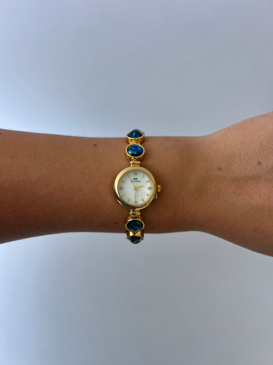 Emerald Green/Blue Gold Toned Watch