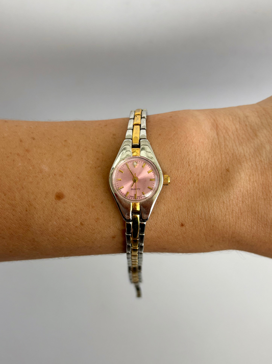 Rare Vintage Pink Detail Gold Womens Watch