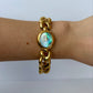 Rare Vintage Blue Face Chunky Links Gold Toned Womens Watch