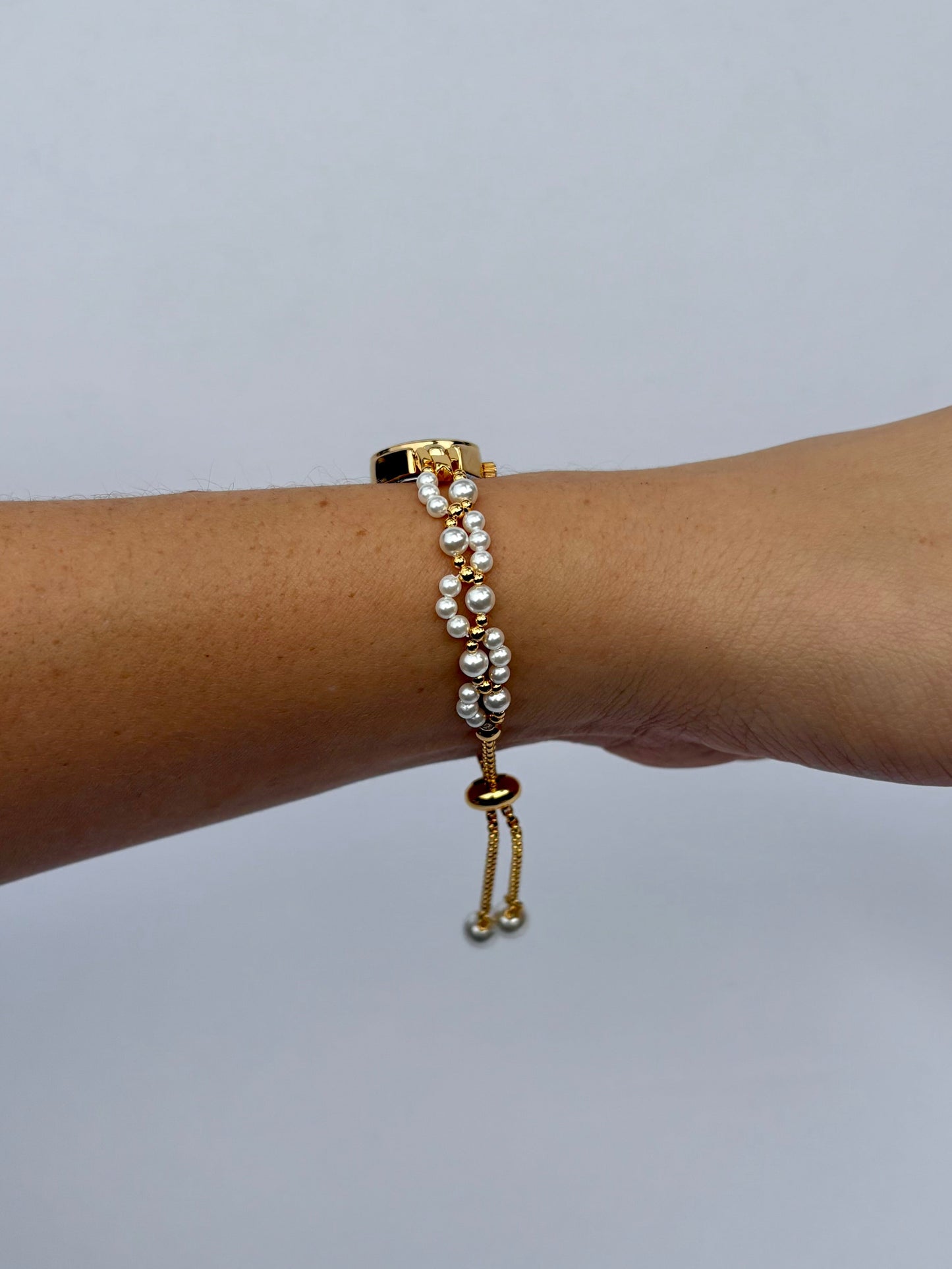 Vintage Lacey Gold Pearl Adjustable Womens Watch Small Face