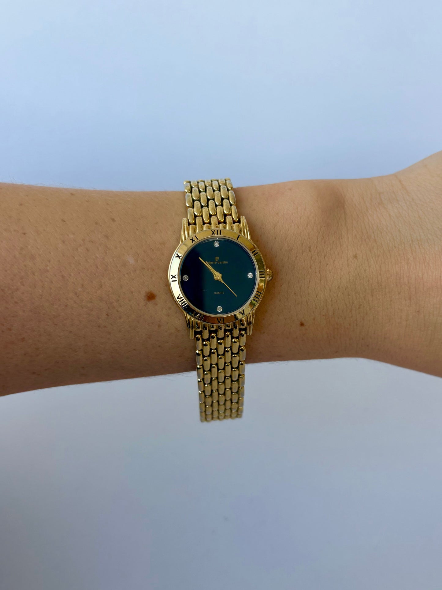 Rare Vintage Black Dial Gold Toned Womens Watch Pierre Cardin