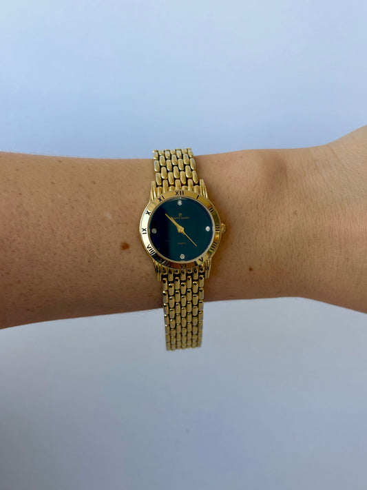 Rare Vintage Black Dial Gold Toned Womens Watch Pierre Cardin