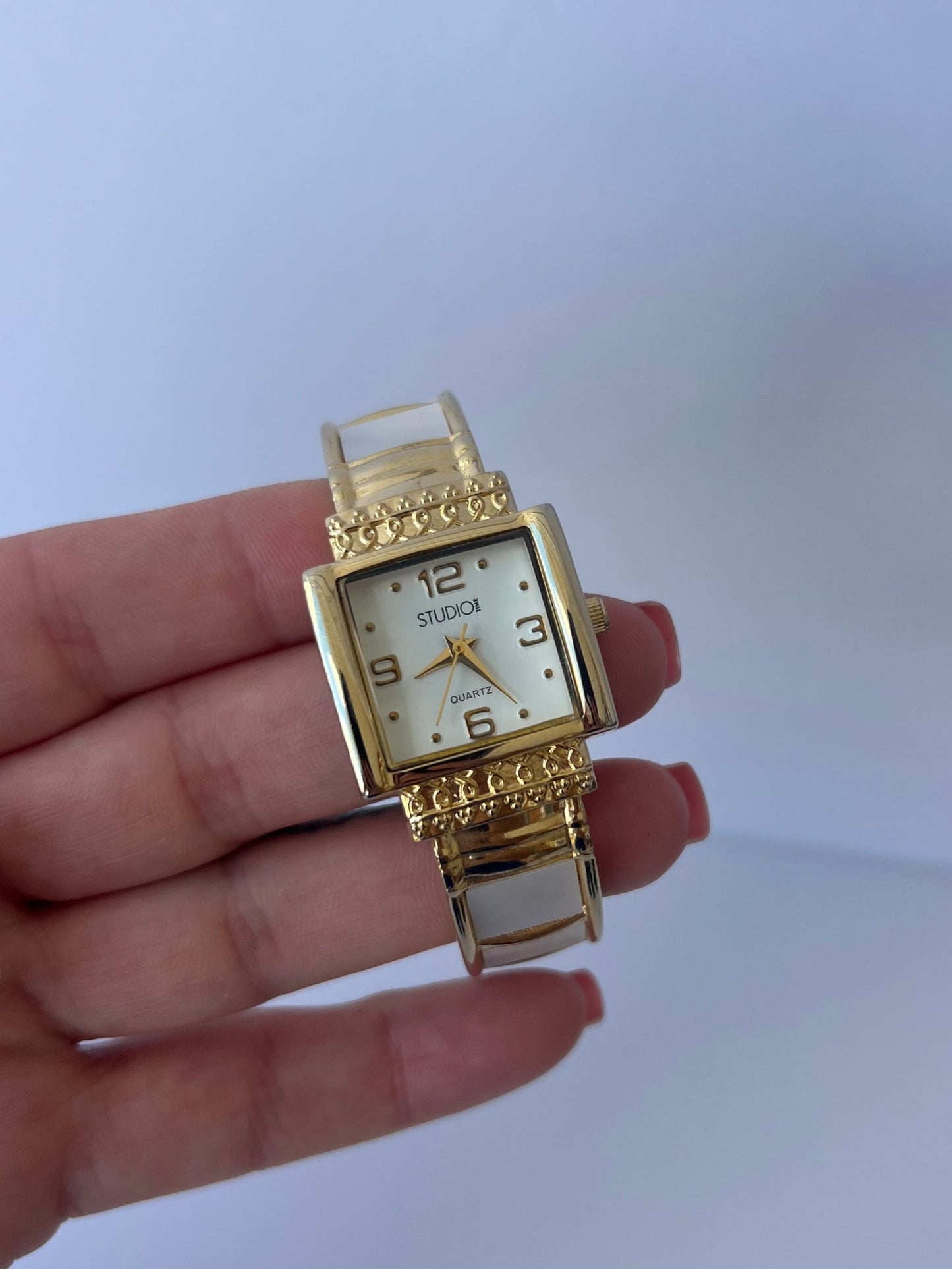 Rare Gold and White Bangle Bracelet Watch Small Face