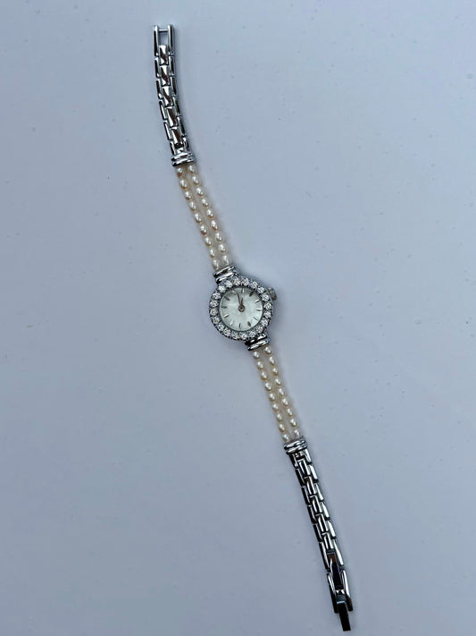 Vintage Gold/Silver Plated Precious 2 Pearl Womens Watch Small Face
