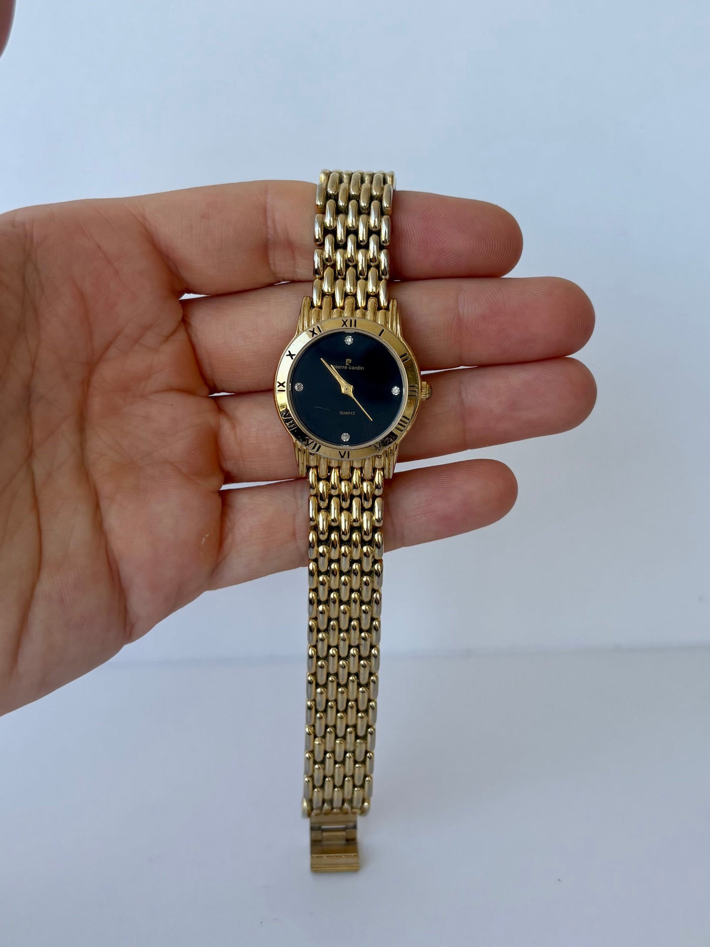 Rare Vintage Black Dial Gold Toned Womens Watch Pierre Cardin