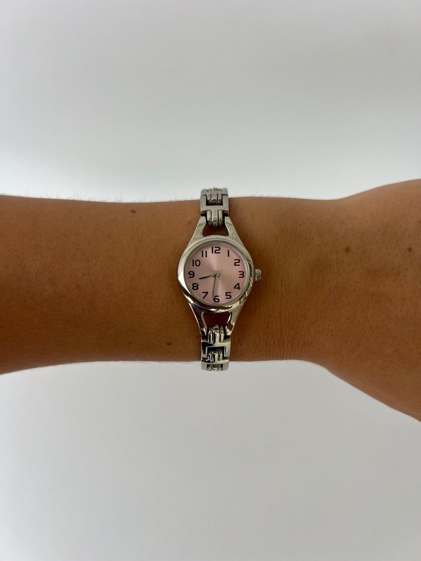 Vintage Rare Pink and Silver Round Face Womens Watch