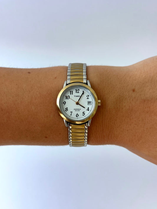 Vintage Timex I Face Two Toned Gold/Silver Dainty Womens Watch Wristwatch