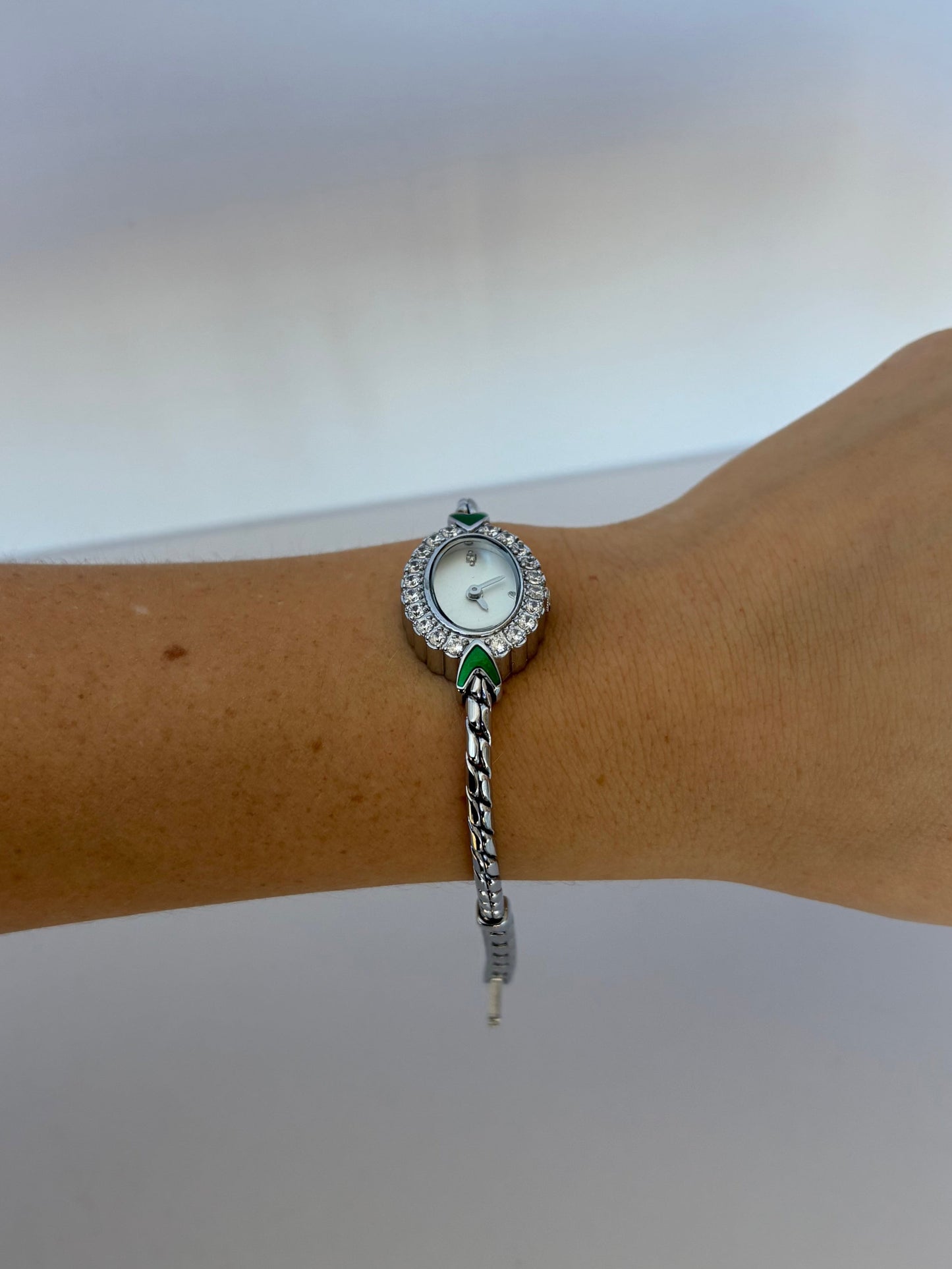 Fairy Green Womens Vintage Quartz Watch Wristwatch Silver Tone