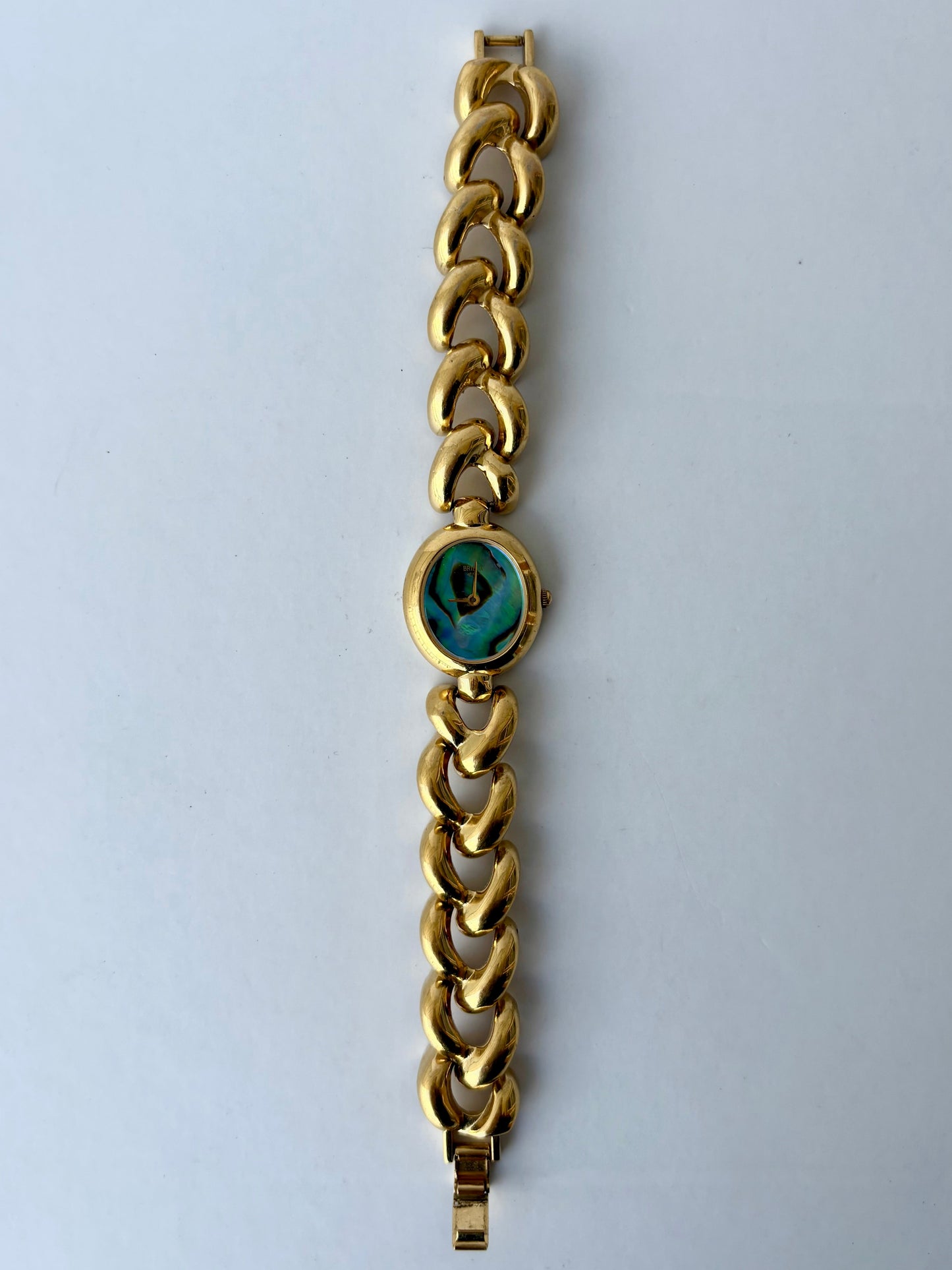 Rare Vintage Blue Face Chunky Links Gold Toned Womens Watch
