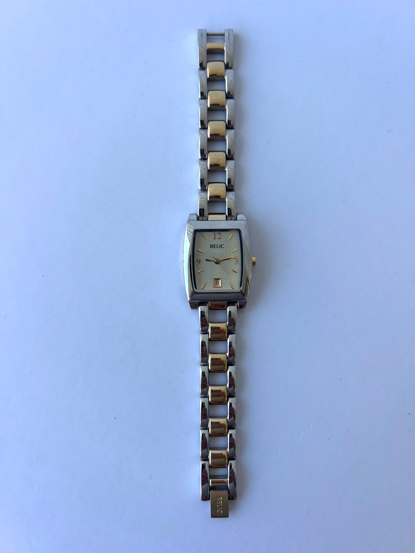 Rare Vintage Relic Rectangle Two Toned Gold/Silver Dainty Womens Watch Wristwatch