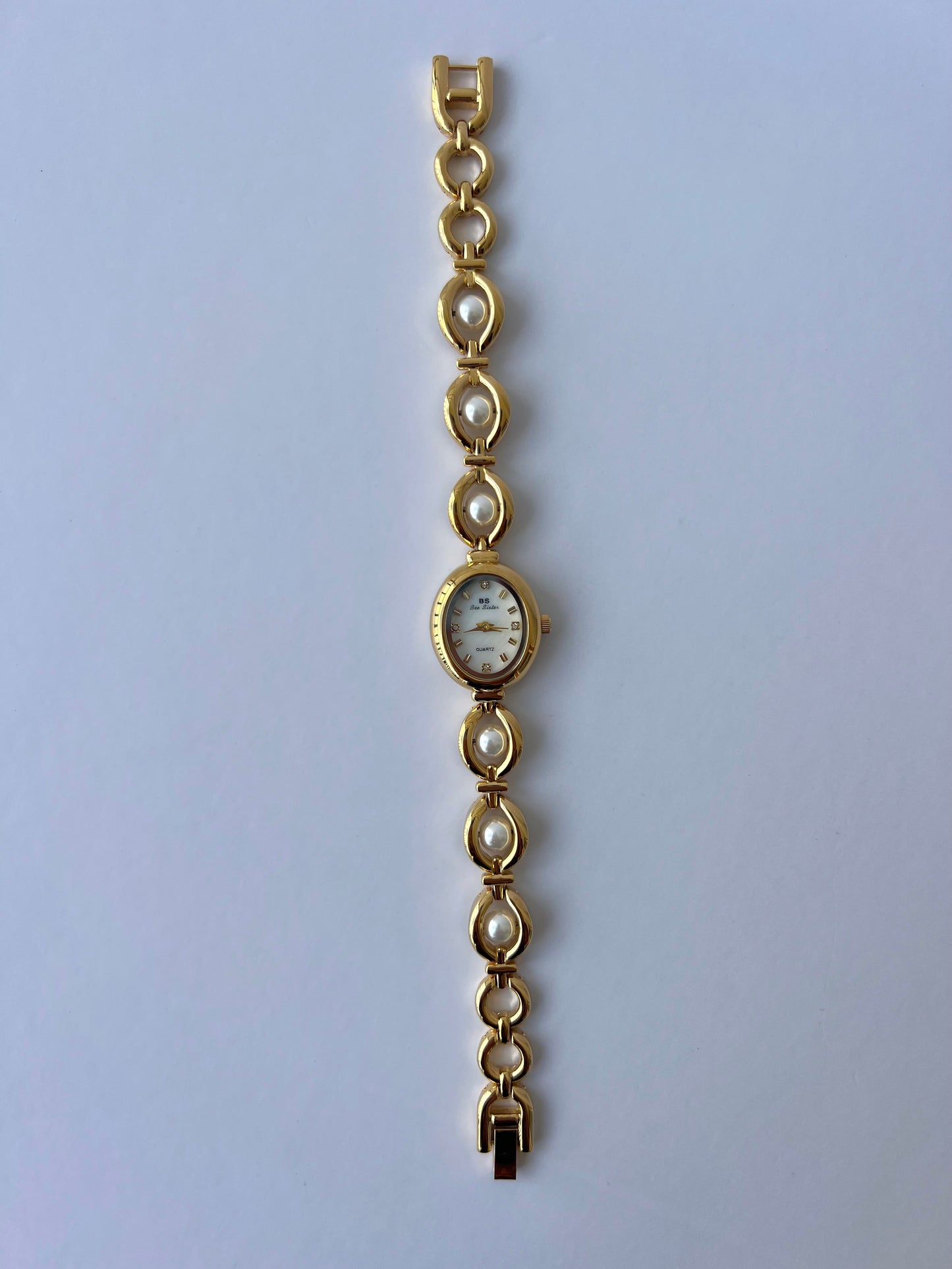 Vintage Pearl Drop Gold Womens Watch Dainty Small Face