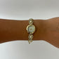 Vintage Pearl Dot Round Face Gold Womens Watch