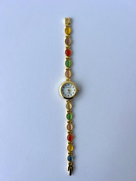 Vintage Pastel Colorful Gold Womens Round Bracelet Quartz Watch Small Dainty Face