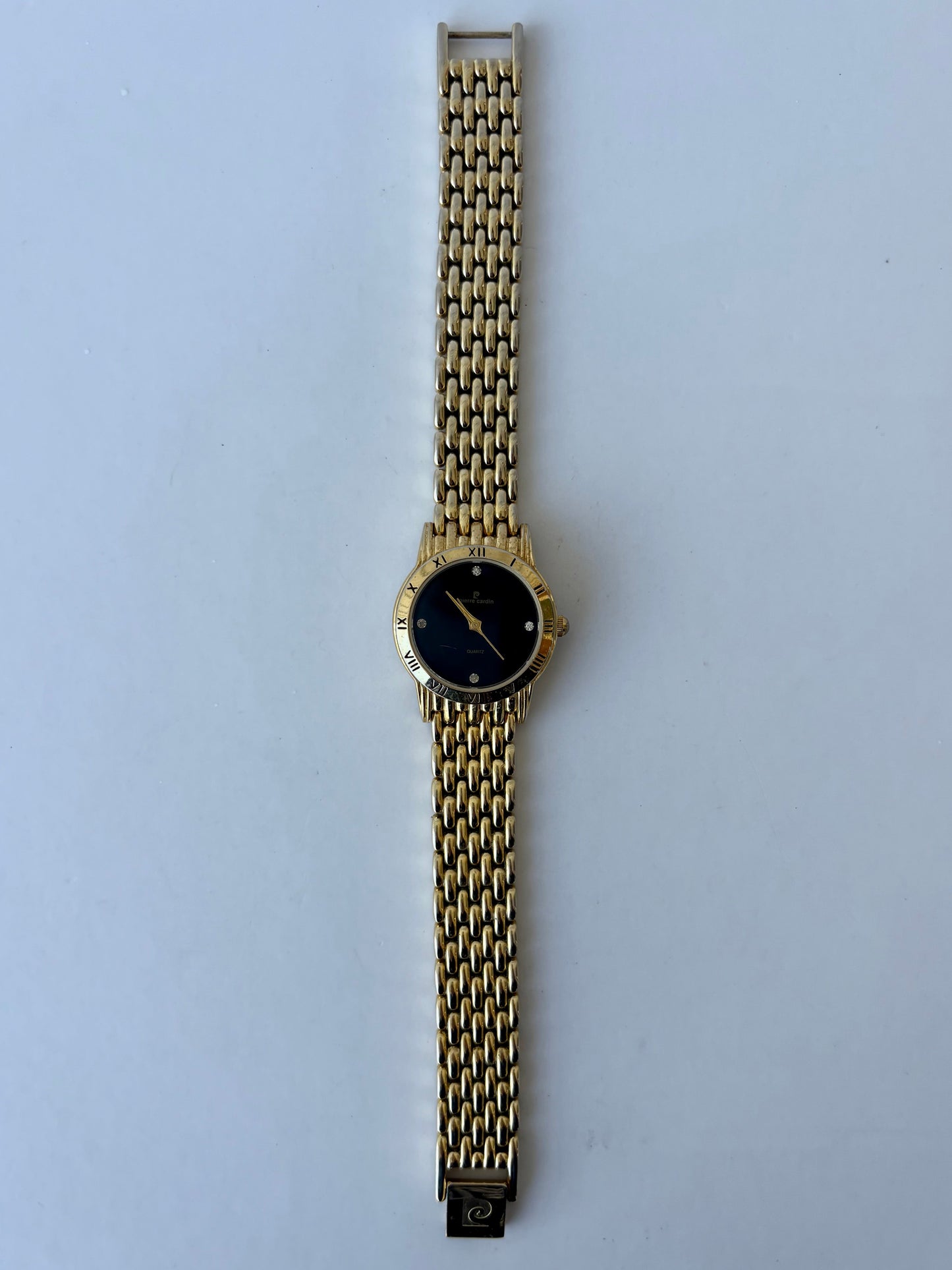 Rare Vintage Black Dial Gold Toned Womens Watch Pierre Cardin