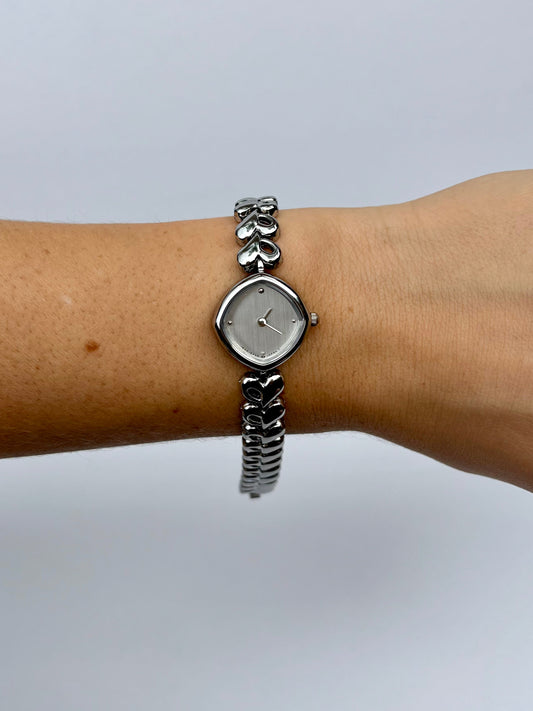 Vintage Silver Dainty Heart Amora Womens Watch Small Face