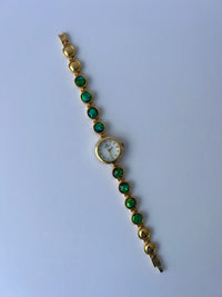 Emerald Green/Blue Gold Toned Watch