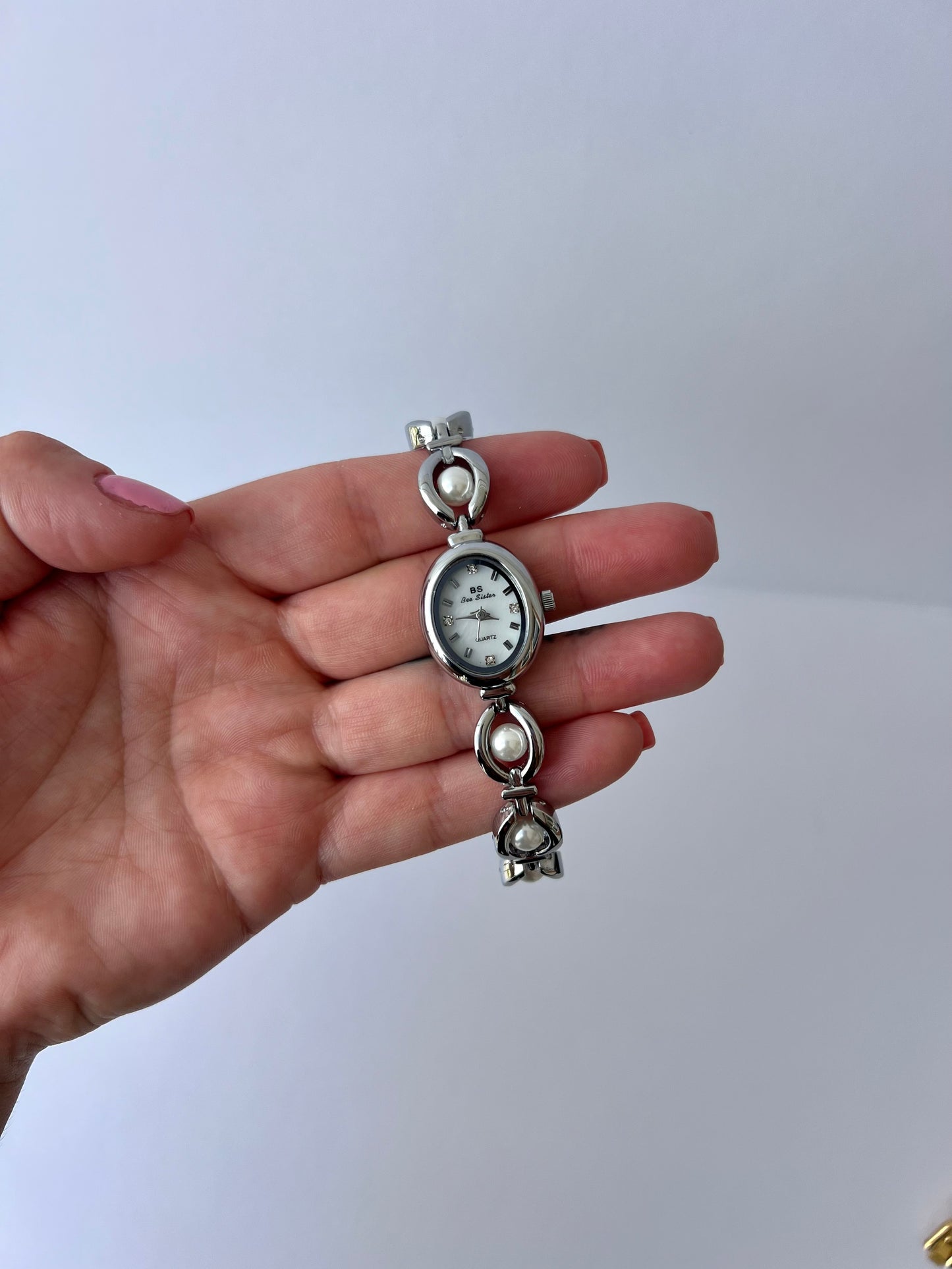 Vintage Pearl Drop Silver Womens Watch Dainty Small Face