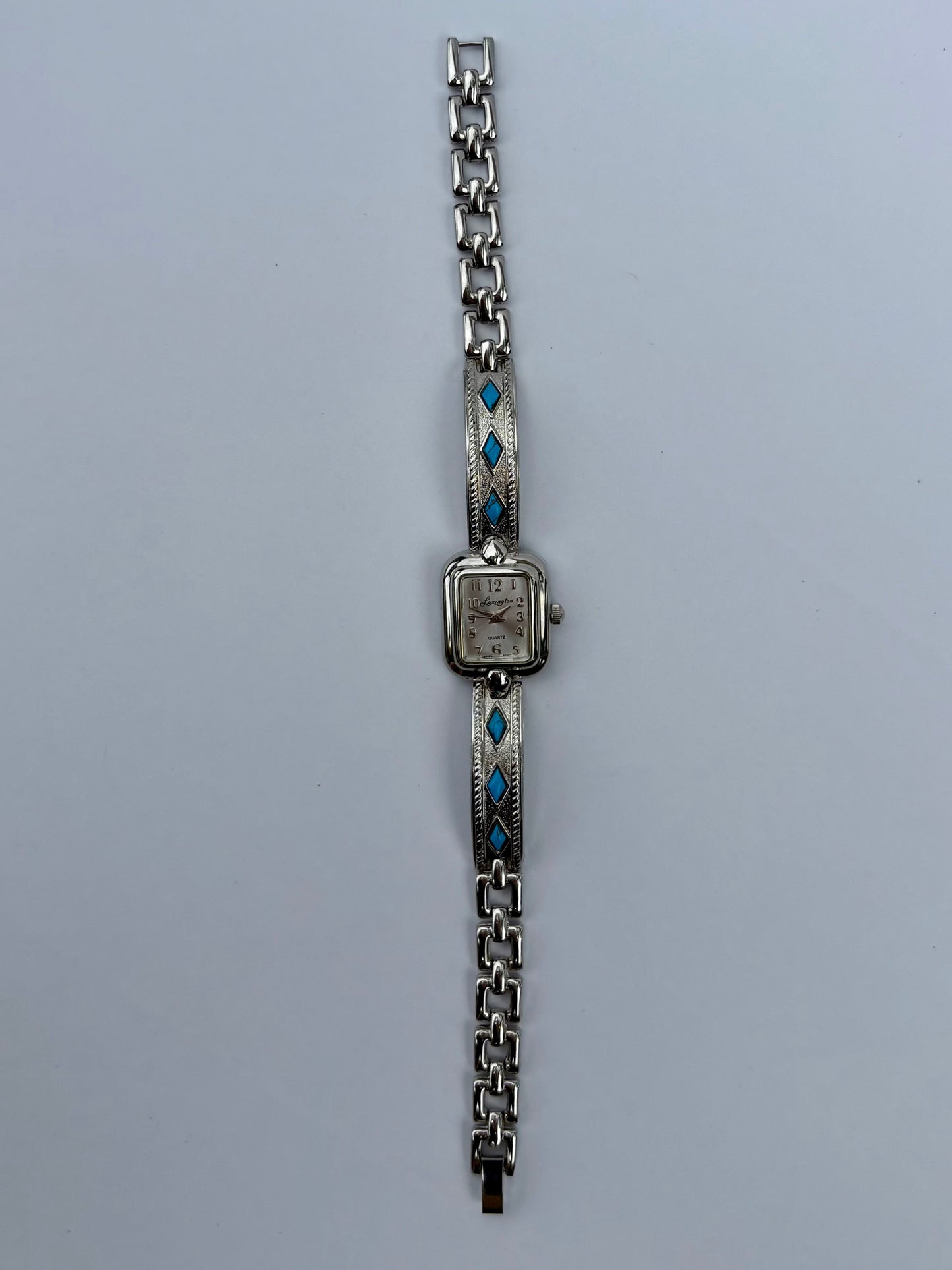 Rare Vintage Turquoise Silver Toned Dainty Womens Watch Wristwatch