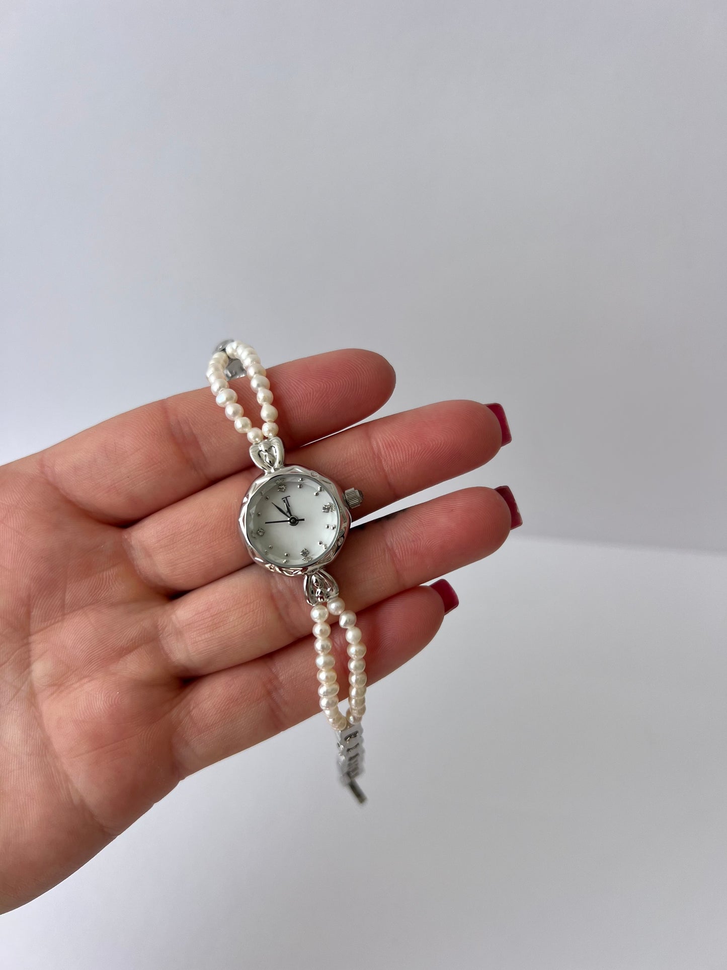 Vintage Silver 2 Pearl Womens Watch Small Face