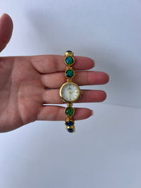 Emerald Green/Blue Gold Toned Watch