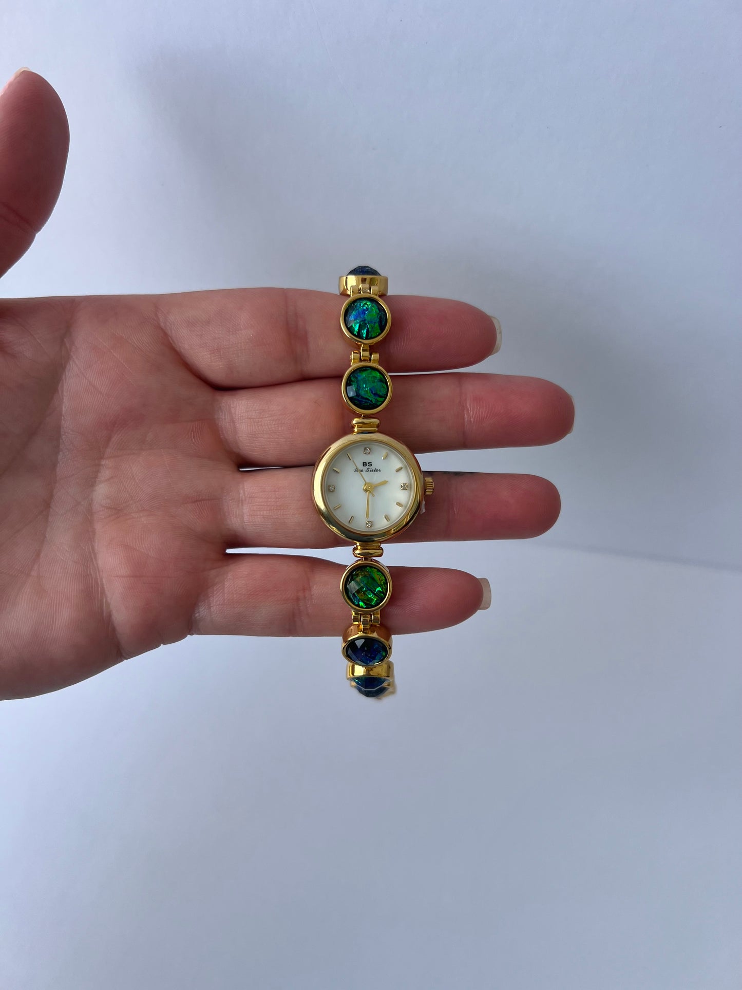 Emerald Green/Blue Gold Toned Watch
