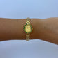 Green Accent Womens Oval Classic Vintage Quartz Watch Wristwatch Gold tone